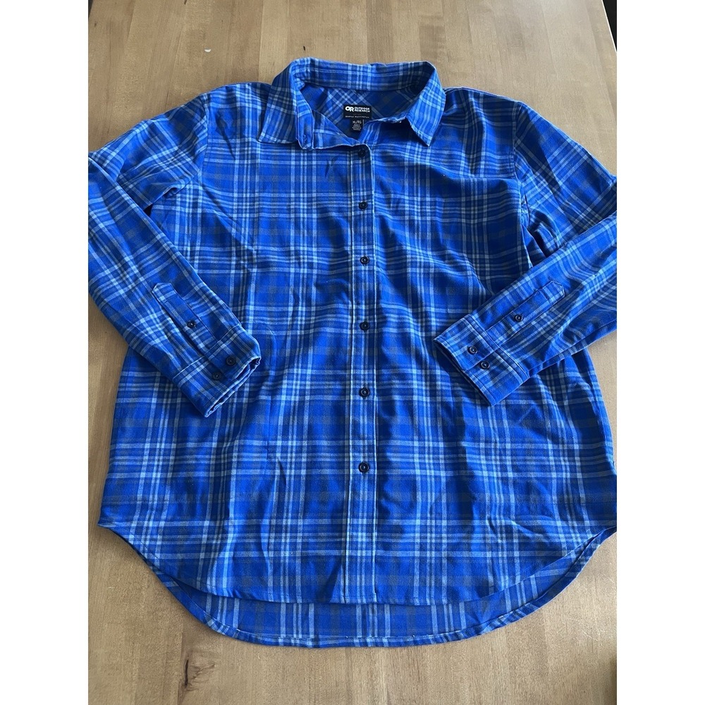 Outdoor Research Kulshan Flannel Button Up Shirt Mens Sz XL Blue Plaid Gorpcore